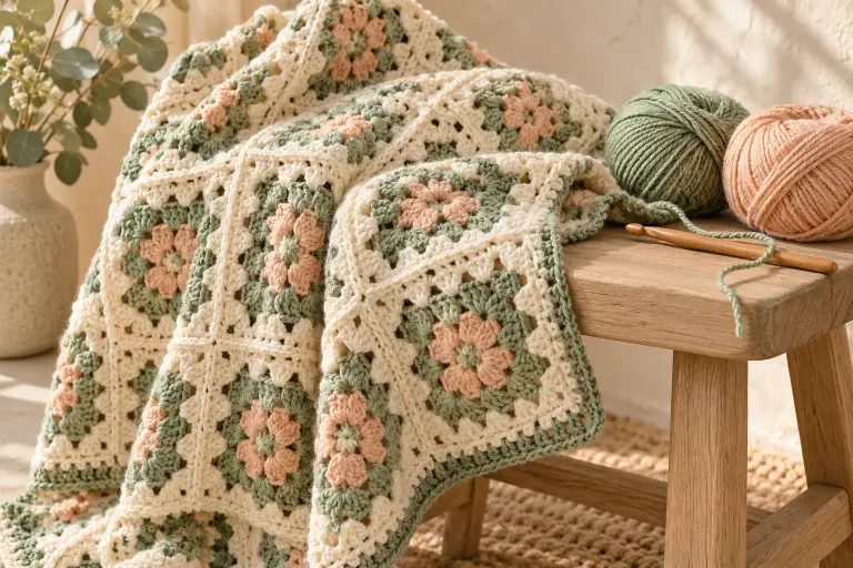 Cozy crochet inspiration with cream and sage yarn